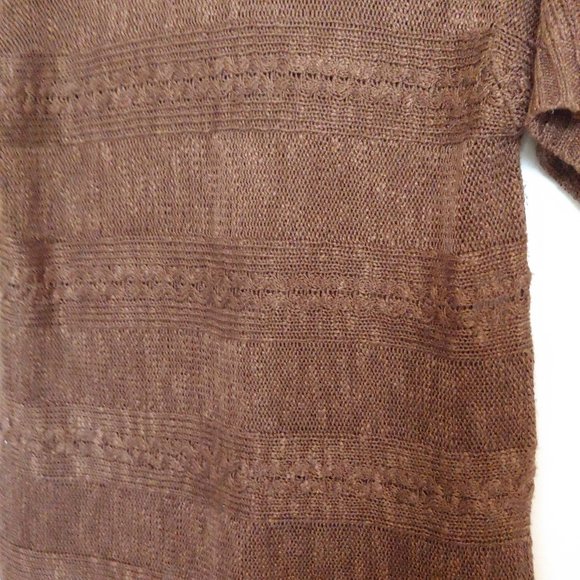 Ariat light weight chocolate brown knit short sleeve sweater with fringe sz s/m - Picture 7 of 12
